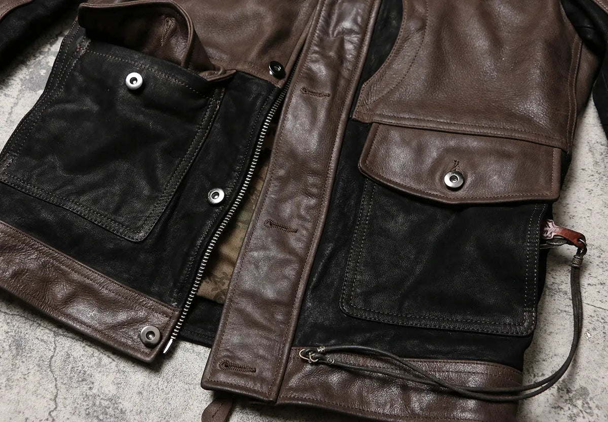 Tailor Brando Suede Cowhide & Full-Grain Goatskin M65 Men's Classic American Vintage Genuine Leather Safari Jacket Tailor Brando