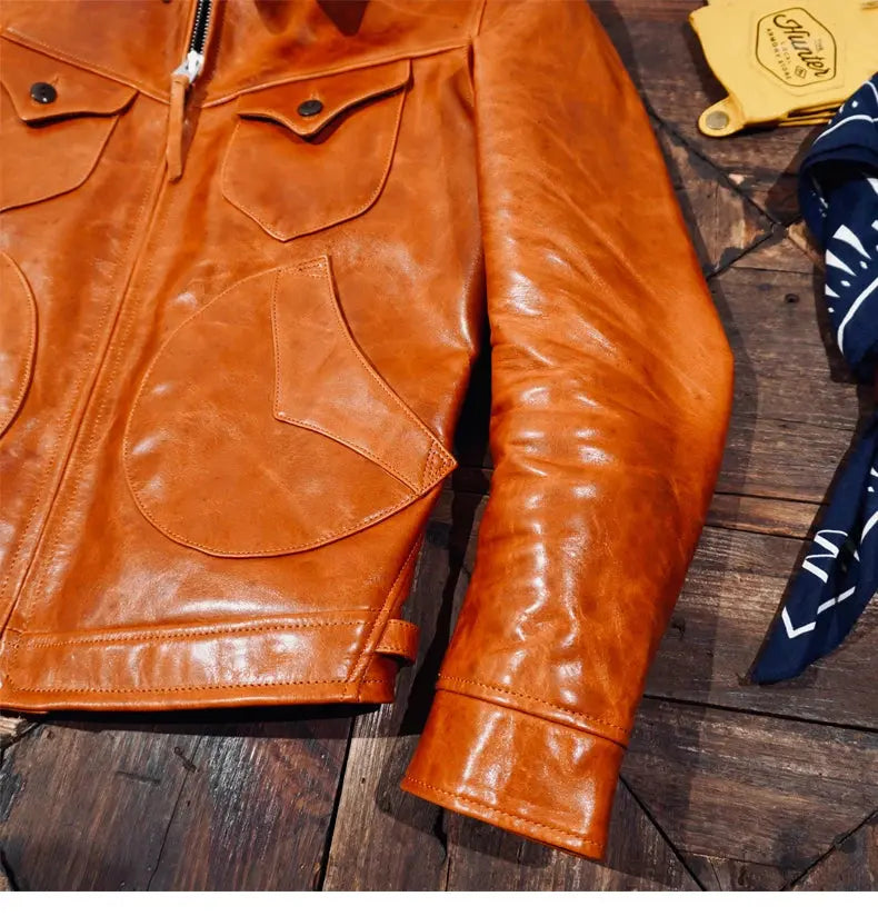 Tailor Brando Italian Full Grain Vegetable Tanned Horsehide Mendoza Vintage Genuine Leather Men's Motorcycle Jacket Tailor Brando