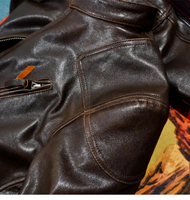 Tailor Brando Heavy Washed Vegetable Tanned Distressed Sheepskin Classic Venom Men's Retro Genuine Leather Biker Jacket Tailor Brando