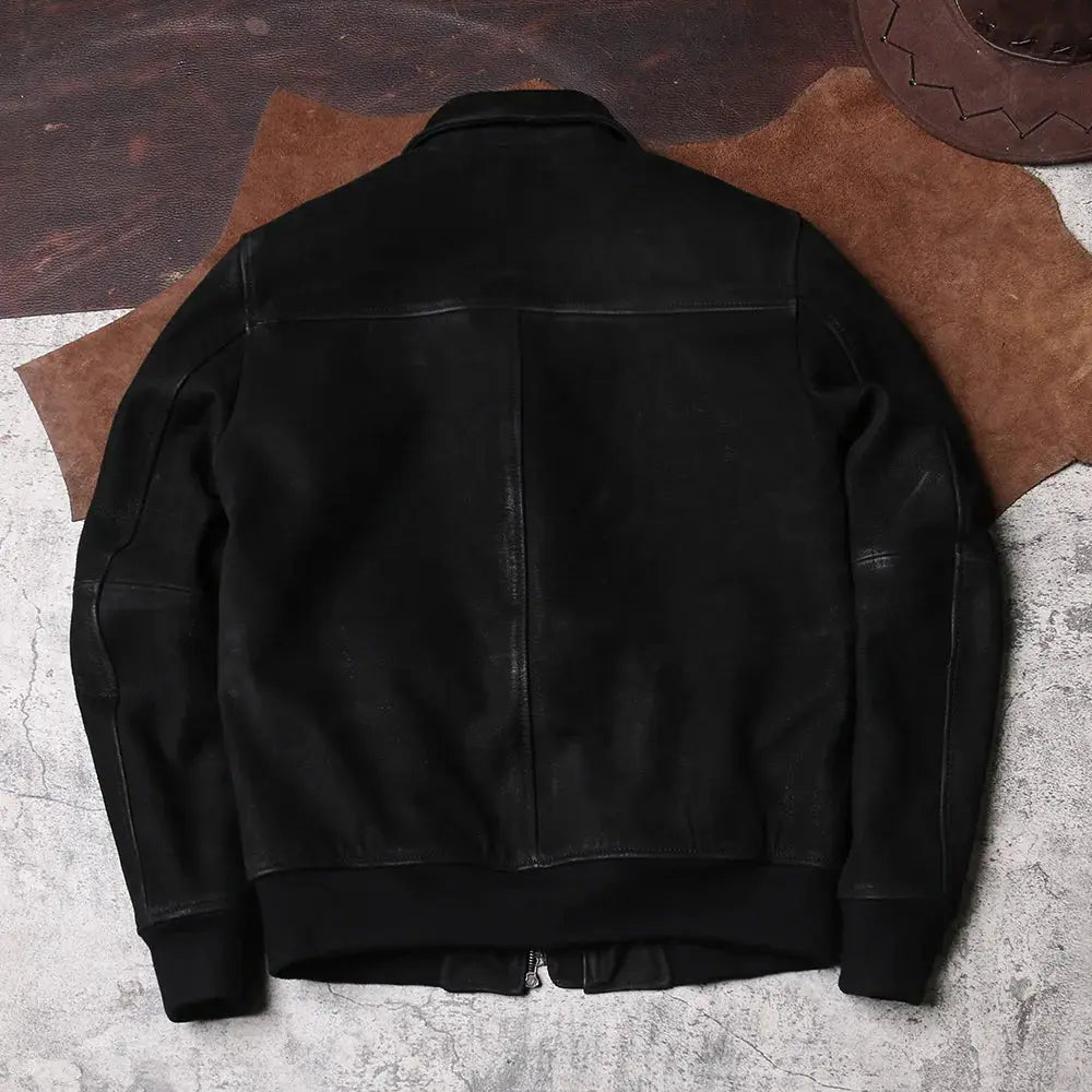 Tailor Brando Distressed-Finish Vintage A2 Heavyweight Men's Lapel-Collar Aviator Genuine Leather Jacket Tailor Brando
