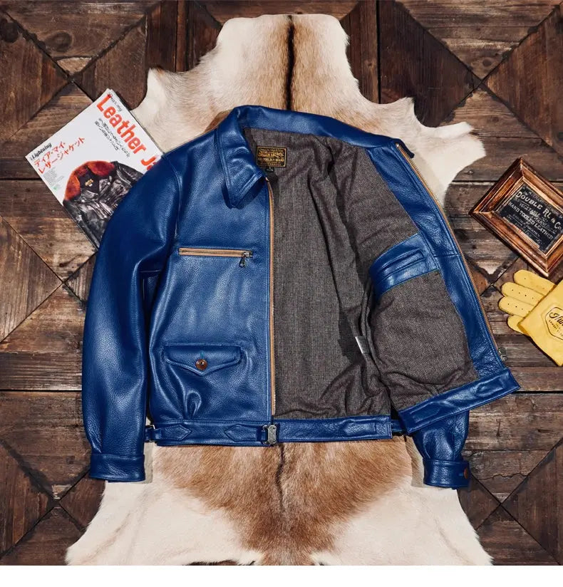 Tailor Brando 1.6MM Full-Grain Vegetable-Tanned Cowhide Heavyweight Men's Short Hartmann Classic Genuine Leather Aviator Jacket Tailor Brando