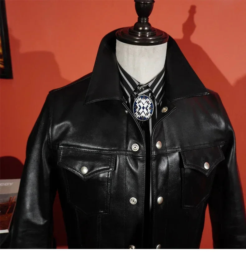 Classic 507X Italian Cowhide Denim Motorcycle Leather Coat Kaji American Retro Slim Fit Short Men's