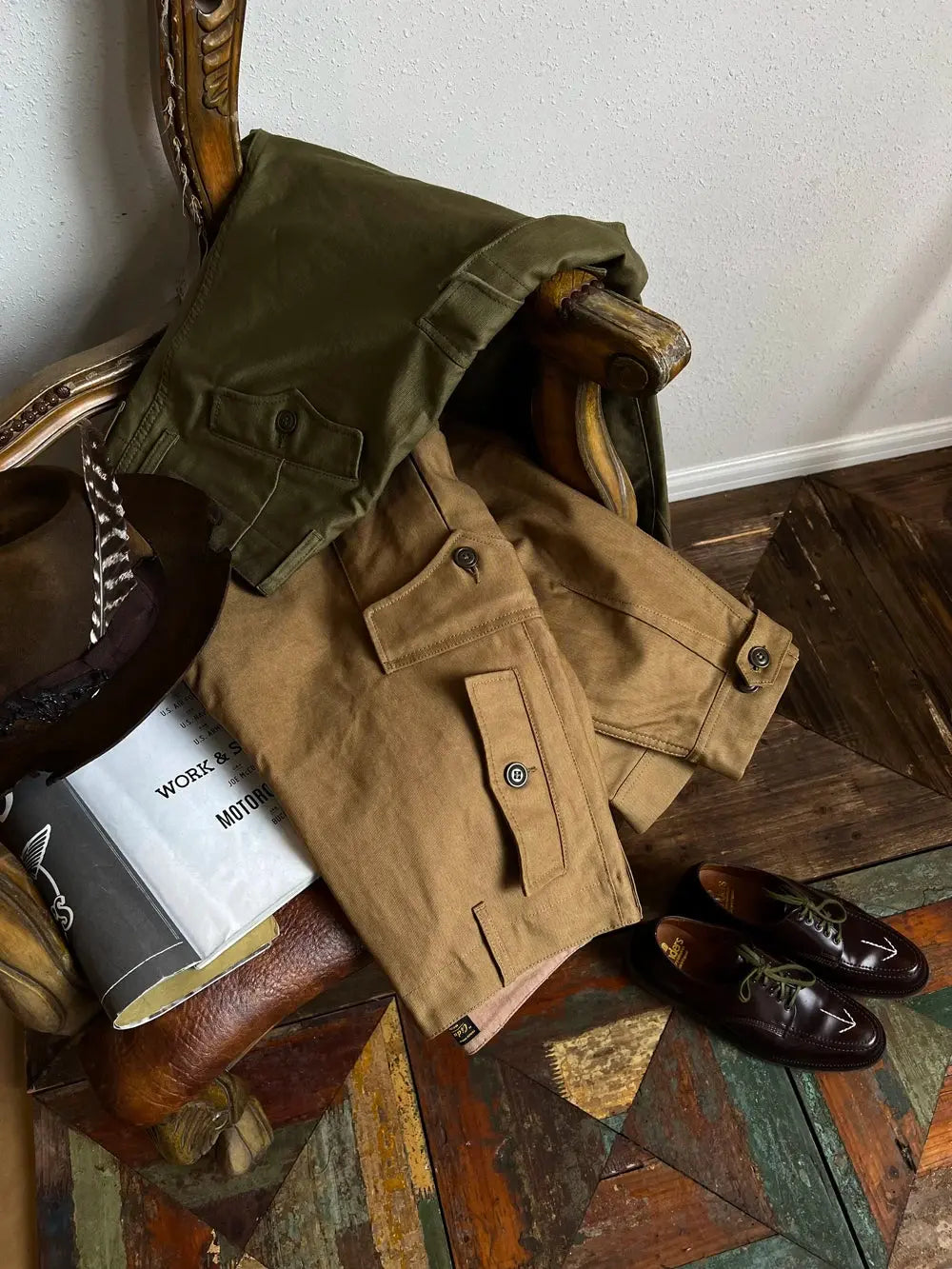 Tailor Brando 378g Heavyweight Ripstop Jungle Cloth Groundwear Trousers Vintage High Waist Drawstring Work Trousers Tailor Brando