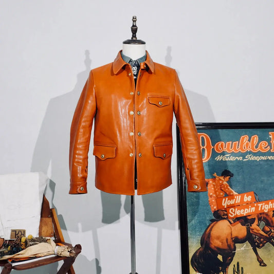 Tailor Brando Italian Vegetable-tanned Horsehide Classic American Retro Brakeman Genuine Leather Work Jacket Tailor Brando