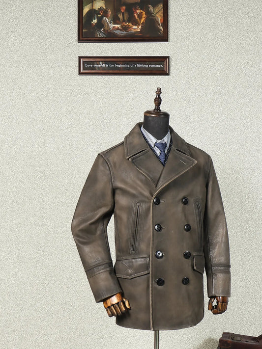Tailor Brando 2.0mm Heavyweight Italian Top Grain Cowhide American Vintage Classic 740 Double Breasted Leather Coat Tailor Brando