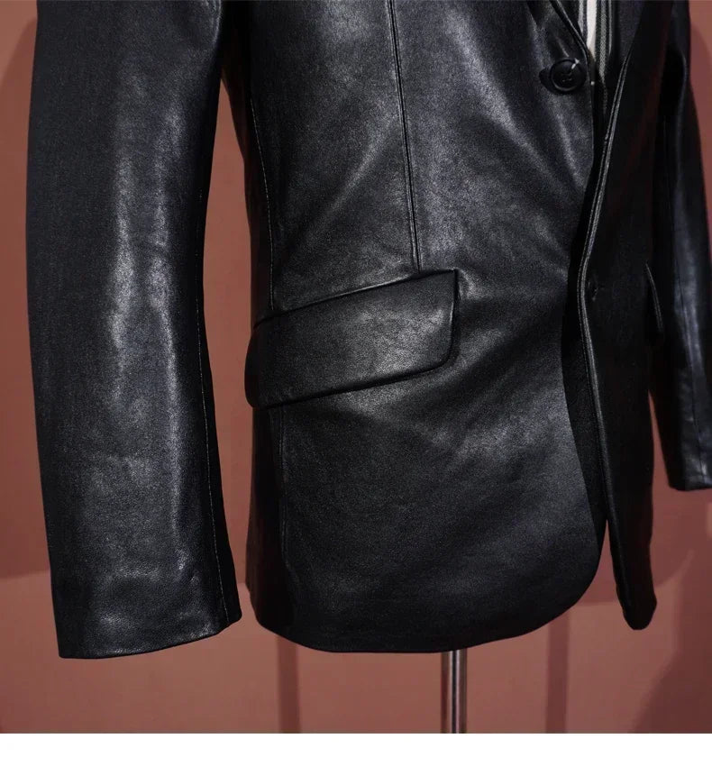 Tailor Brando Italian Vegetable Tanned Sheepskin Men's Genuine Leather Casual Suit Genuine Leather Jacket @ 3 Leather Options Tailor Brando