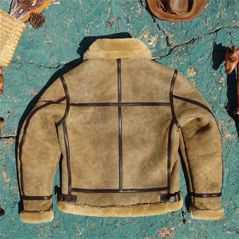 Tailor Brando Original Sheep Shearling Classic American Retro Men's Genuine Leather Winter Warm Bomber Jacket Tailor Brando