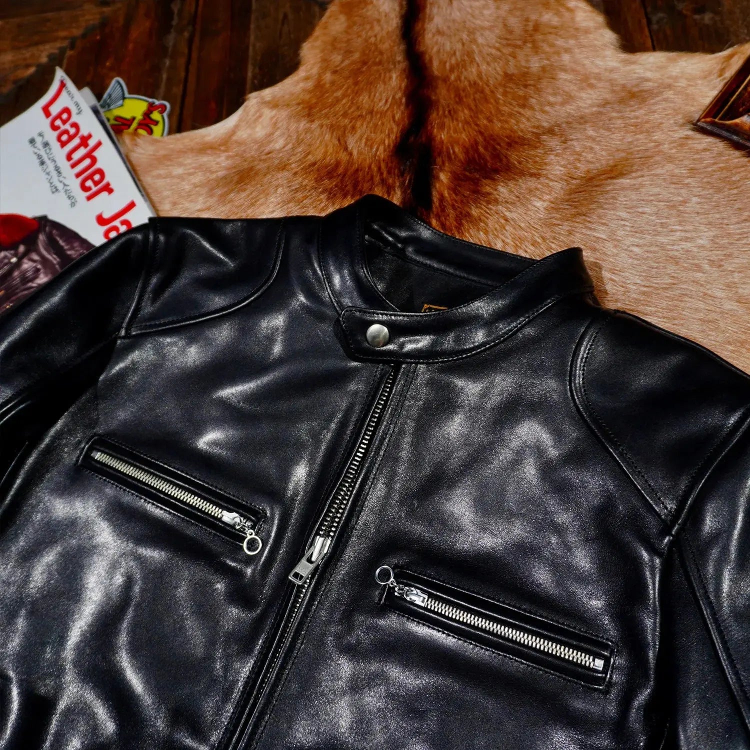 Tailor Brando Italian Full-Grain Vegetable-Tanned Horsehide Classic J100 Retro Stand-Up Collar Men's Genuine Leather Jacket Tailor Brando