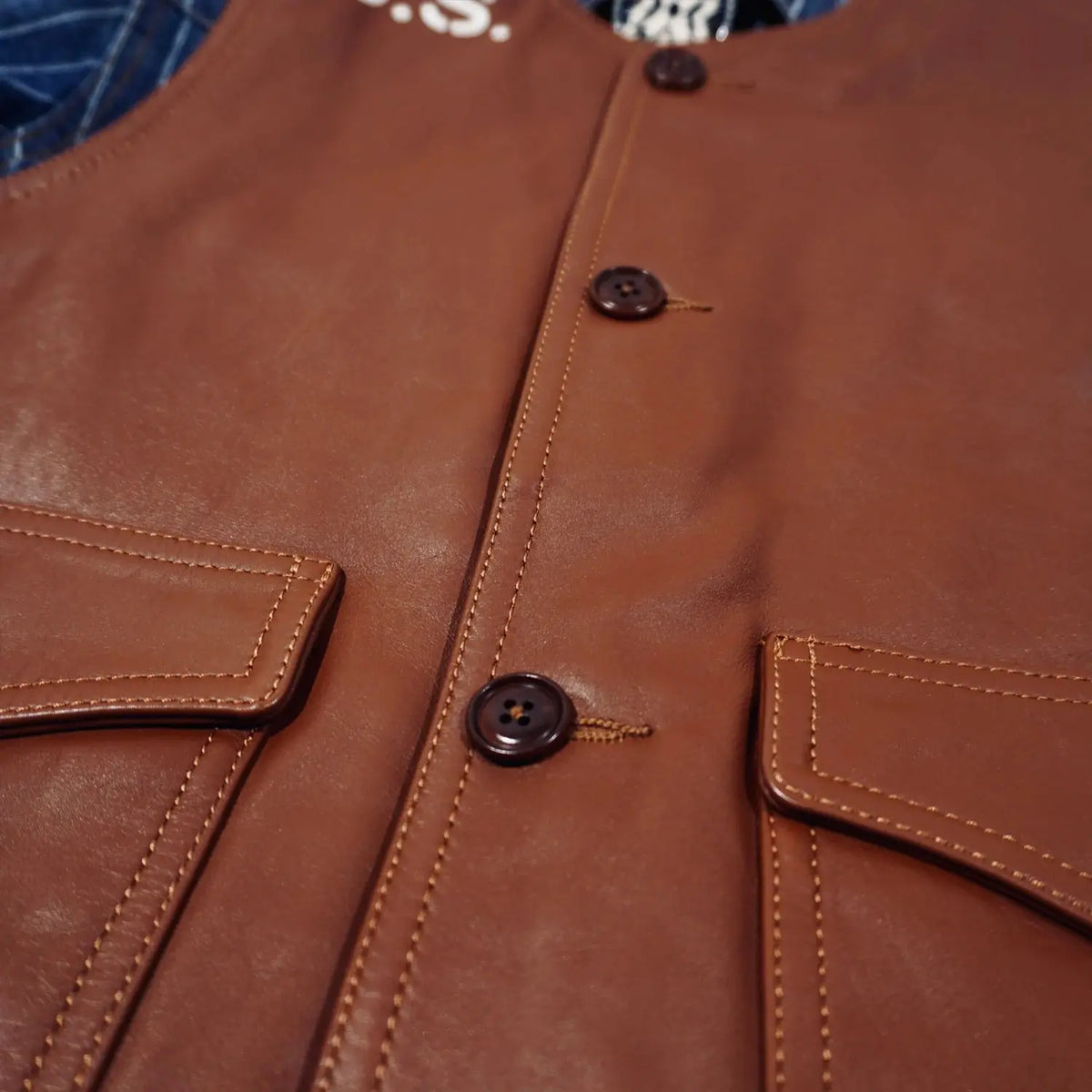 Tailor Brando American Vintage Uncoated Cowhide Men's Slim-Fit Round Neck Genuine Leather Vest Tailor Brando