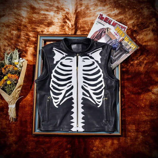 2023 New Recommended Bone Locomotive Leather  Vest  Man Retro Racing Leather Knight.