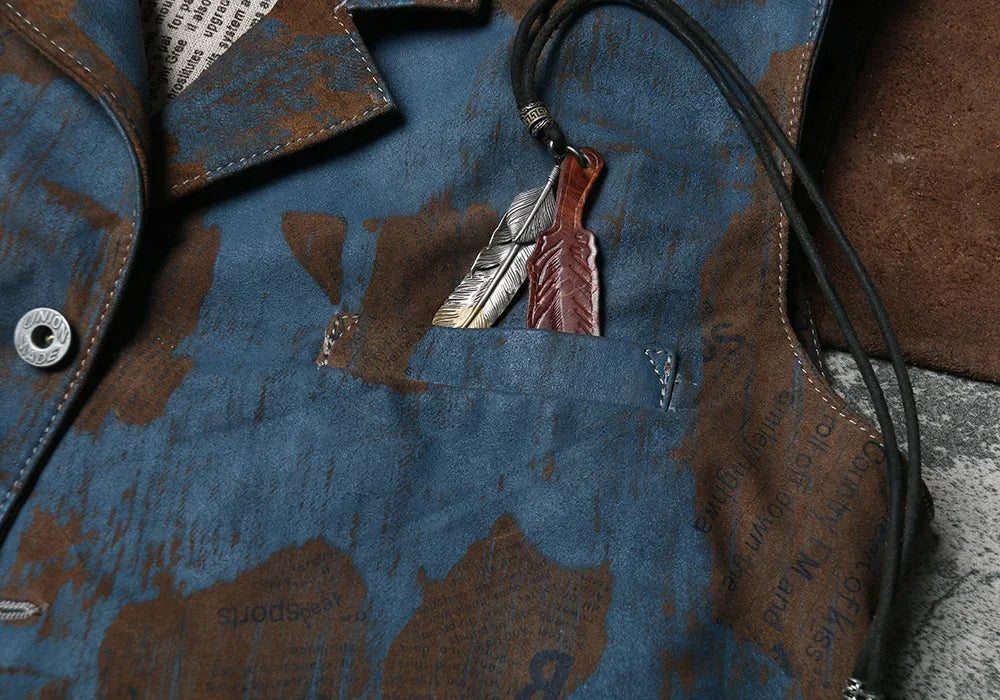 Newspaper Printed Genuine Leather Vest, Retro Vintage Work Clothes, Leather Vest, Men's British Slim Fit, Polished Cowhide