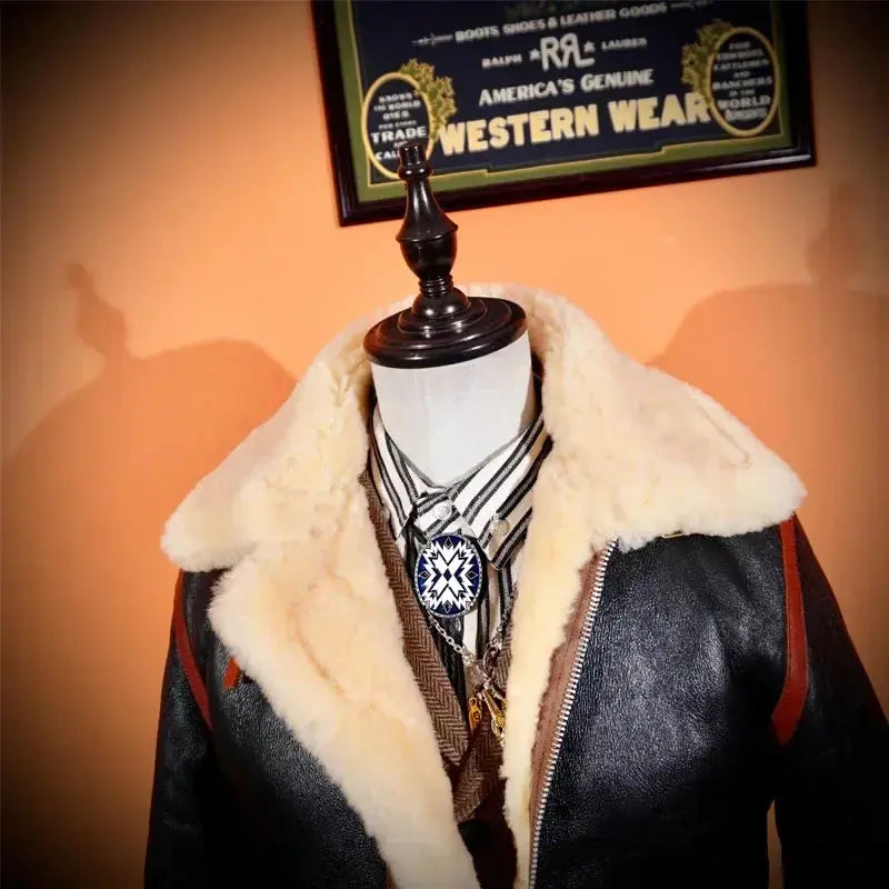 Tailor Brando American Retro Classic D1 Thick Merino Fur Integrated Leather Bomber Slim B3 Flight Suit Men Tailor Brando