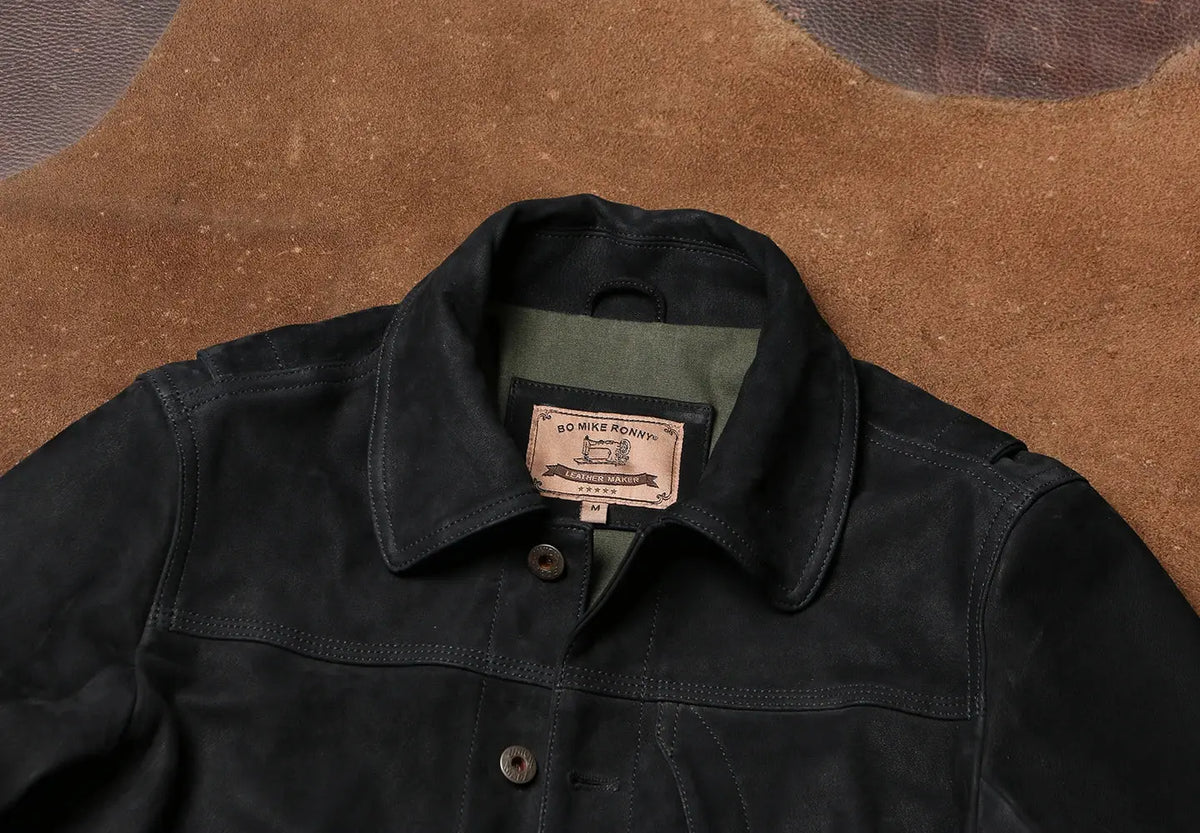 Tailor Brando Uncoated Brushed Goatskin Men's Vintage Classic Genuine Leather Jacket Tailor Brando