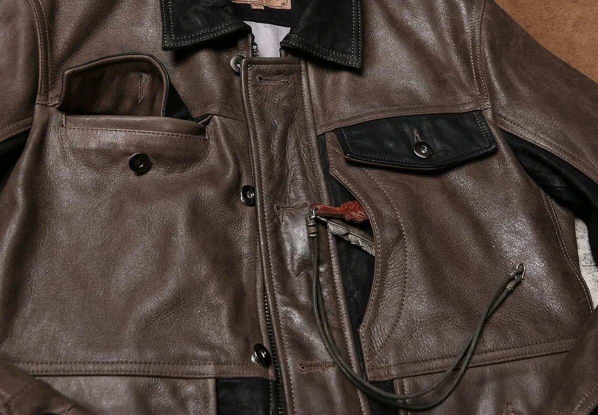 Tailor Brando Suede Cowhide & Full-Grain Goatskin M65 Men's Classic American Vintage Genuine Leather Safari Jacket Tailor Brando