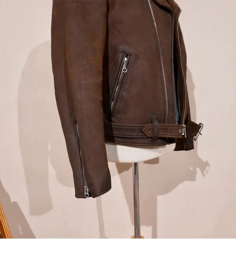 Tailor Brando Vegetable-Tanned Full-Grain Cowhide Heavyweight 2.0mm Washed Handaged 613 Men's Double Rider Leather Jacket Tailor Brando