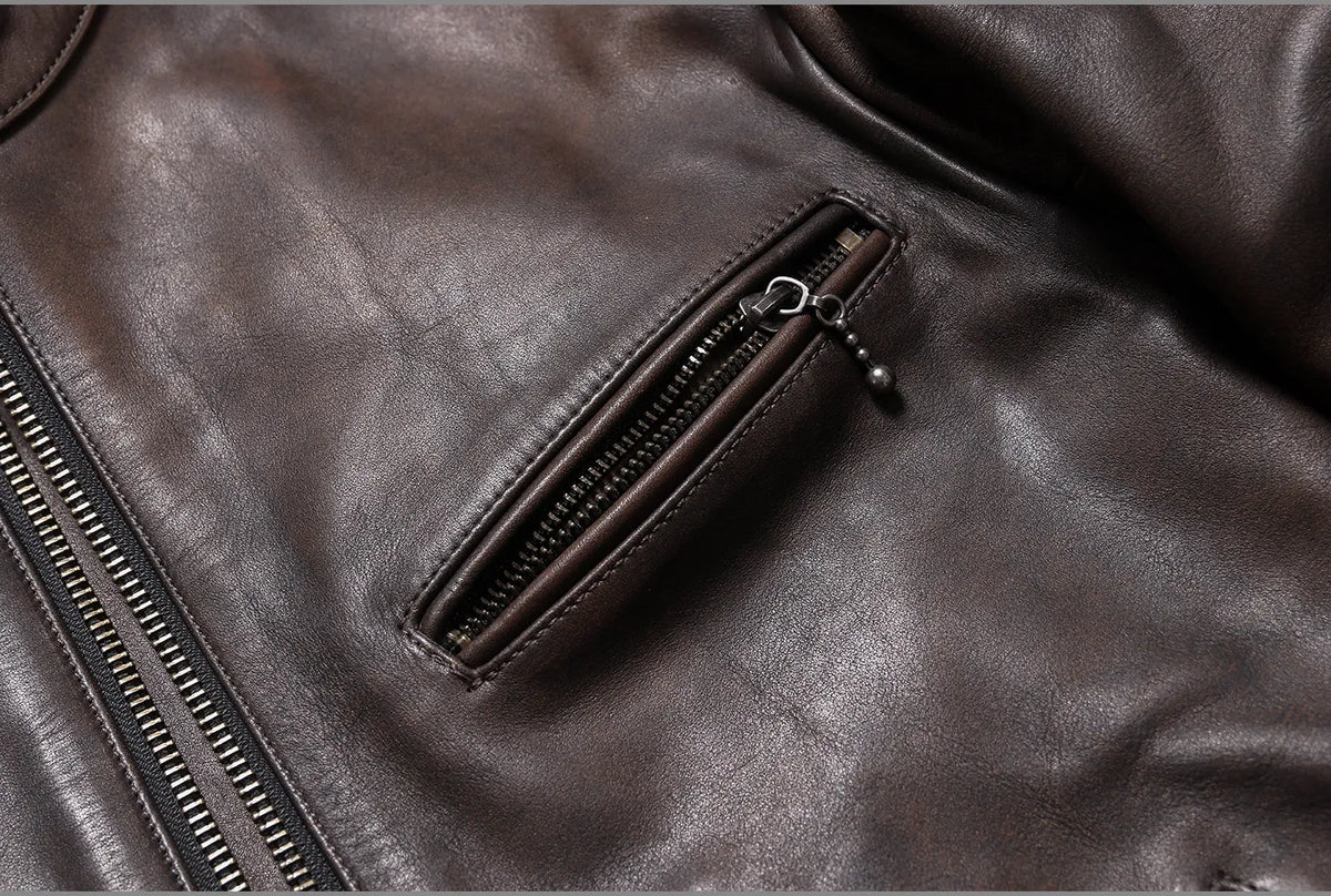 Tailor Brando Vegetable Tanned Teacore Cowhide Retro Distressed Men's Genuine Leather Biker Jacket Tailor Brando