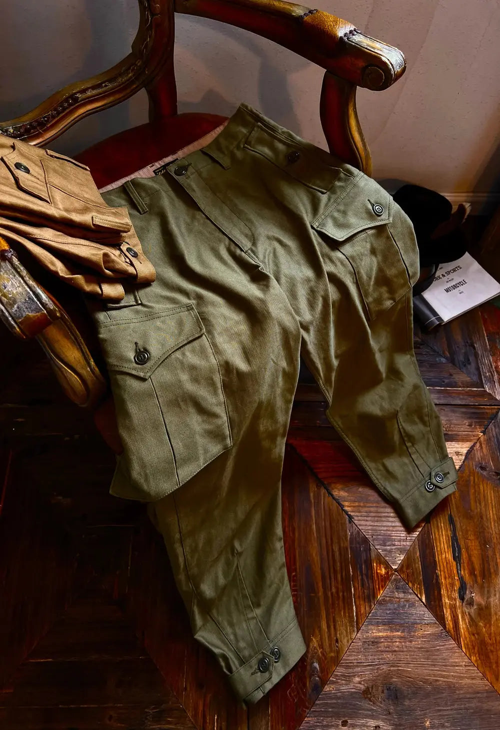 Tailor Brando 378g Heavyweight Ripstop Jungle Cloth Groundwear Trousers Vintage High Waist Drawstring Work Trousers Tailor Brando