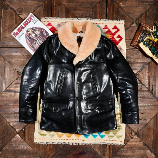 Tailor Brando Replica The R*al McCoy'* Farmer Italian Batik Horsehide Men's American Retro Real Wool Collar Genuine Leather Jack