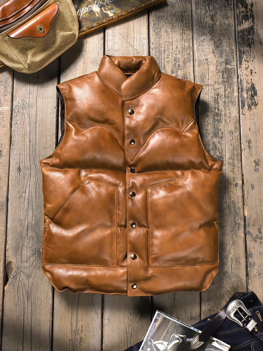 Tailor Brando Top Grain Sheepskin Handaged Japanese Vintage Short Winter Warm Genuine Leather Vest Tailor Brando