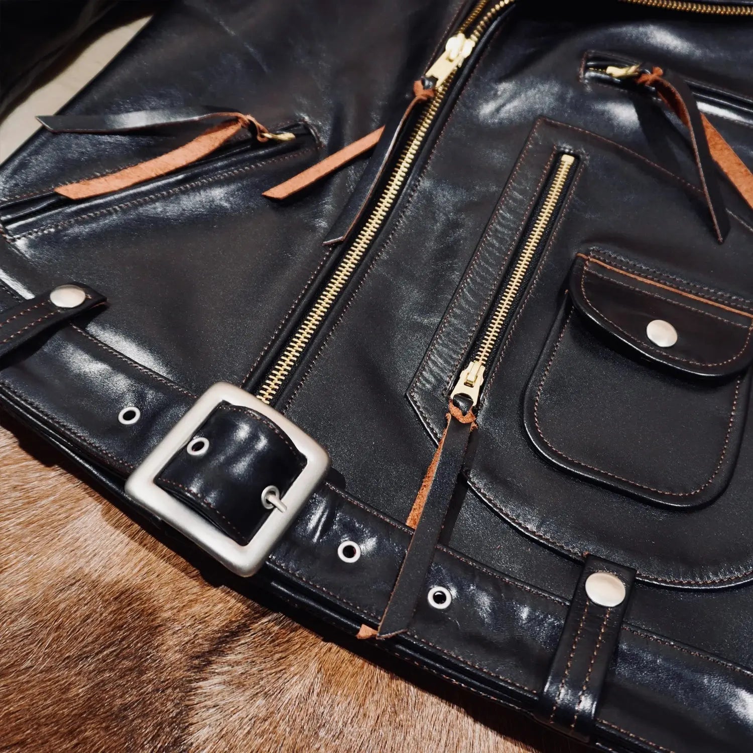 Tailor Brando Full-grain Vegetable-tanned Tea-core Horse Leather J24 Men's Genuine Leather Double Rider Jacket Tailor Brando