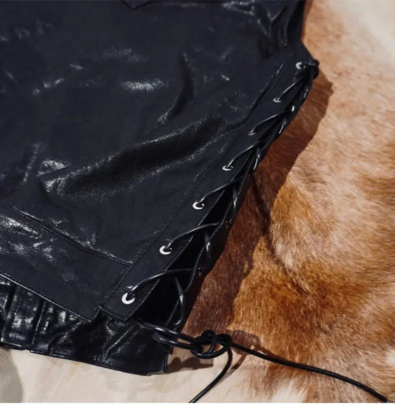 Tailor Brando American Retro Full Vegetable-Tanned Sheepskin Men's Genuine Leather Motorcycle Vest Tailor Brando
