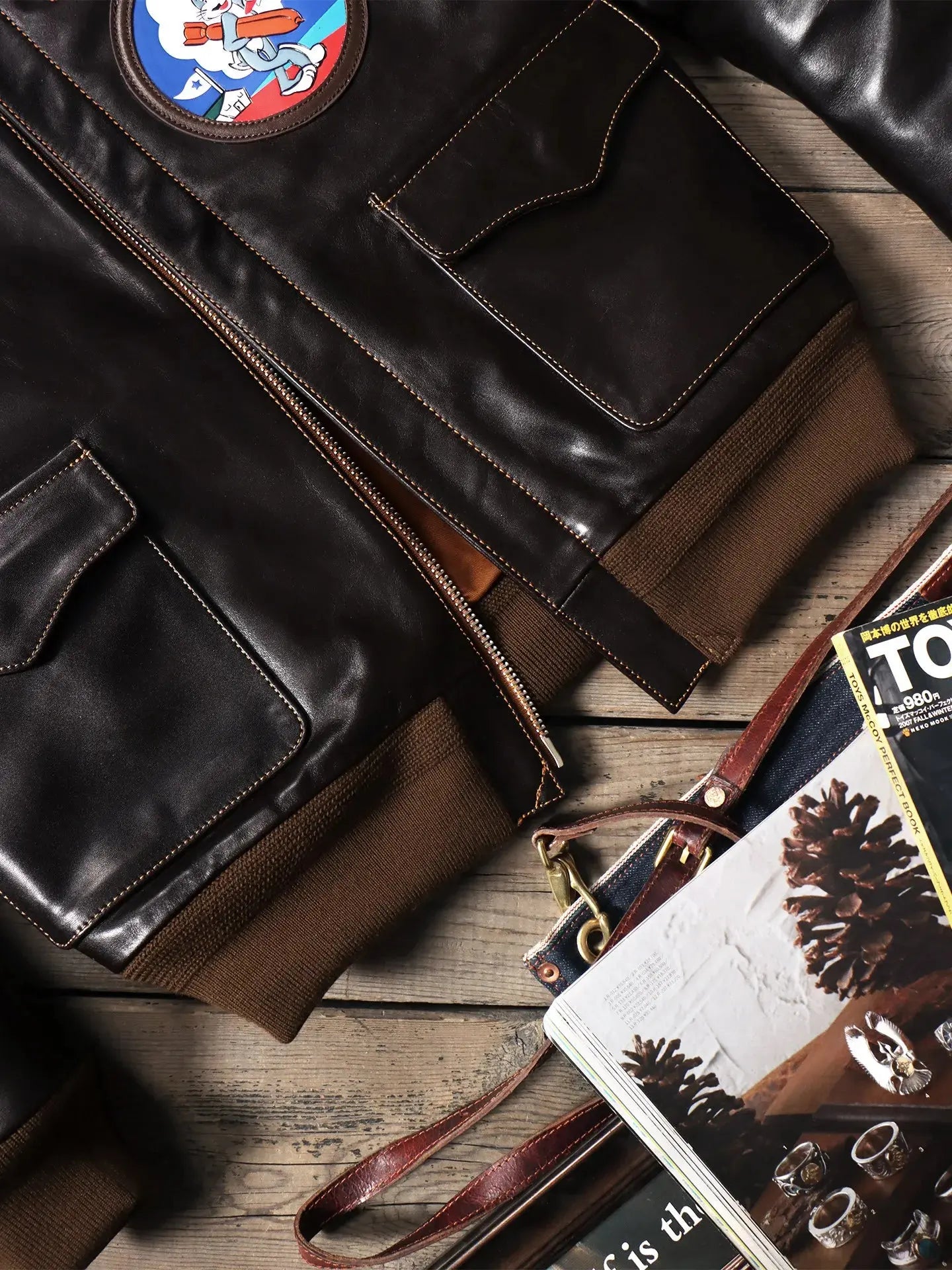 Tailor Brando Full Grain Vegetable Tanned Horsehide Classic A2 Men's Retro Genuine Leather Aviator Jacket Tailor Brando