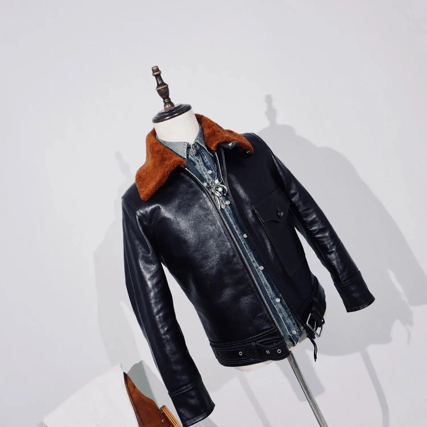 Tailor Brando Full-Grain Vegetable-Tanned Horsehide Classic B2 Bomber Jacket Men's Genuine Leather Jacket Tailor Brando