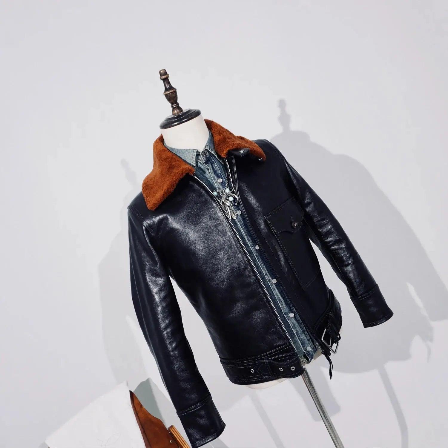 Tailor Brando Full-Grain Vegetable-Tanned Horsehide Classic B2 Bomber Jacket Men's Genuine Leather Jacket Tailor Brando