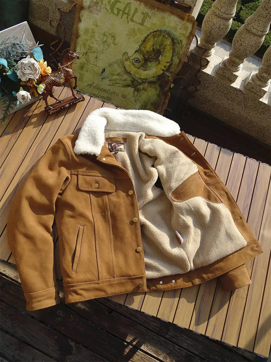 Tailor Brando Suede Cowhide Shearling Lined Classic Storm Men's Genuine Leather Warm Winter Jacket