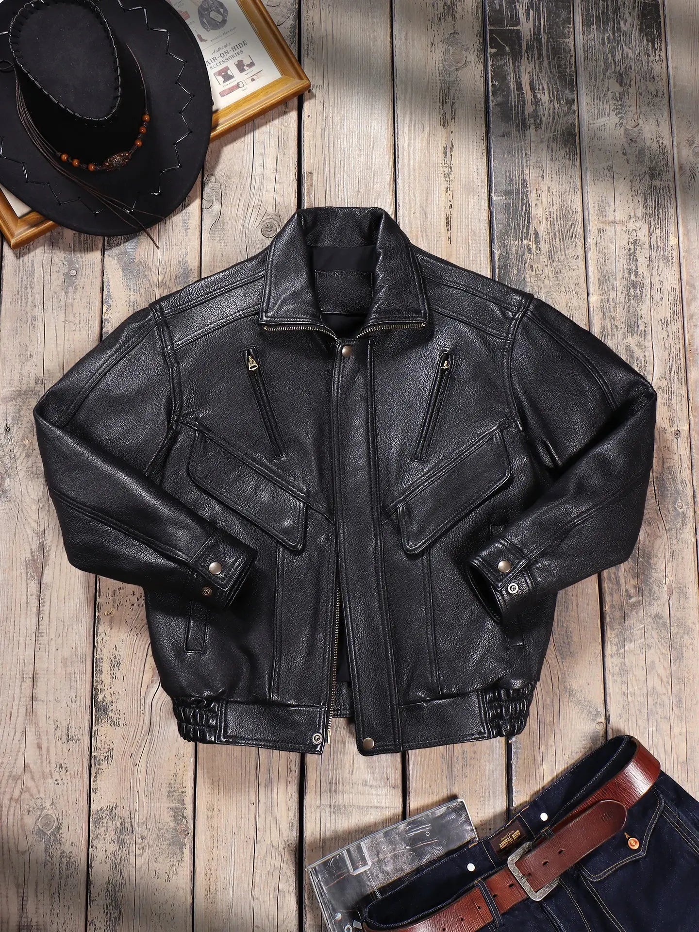 Tailor Brando Uncoated Water-dyed Goatskin 90S Retro Men's Genuine Leather Loose Jacket Tailor Brando