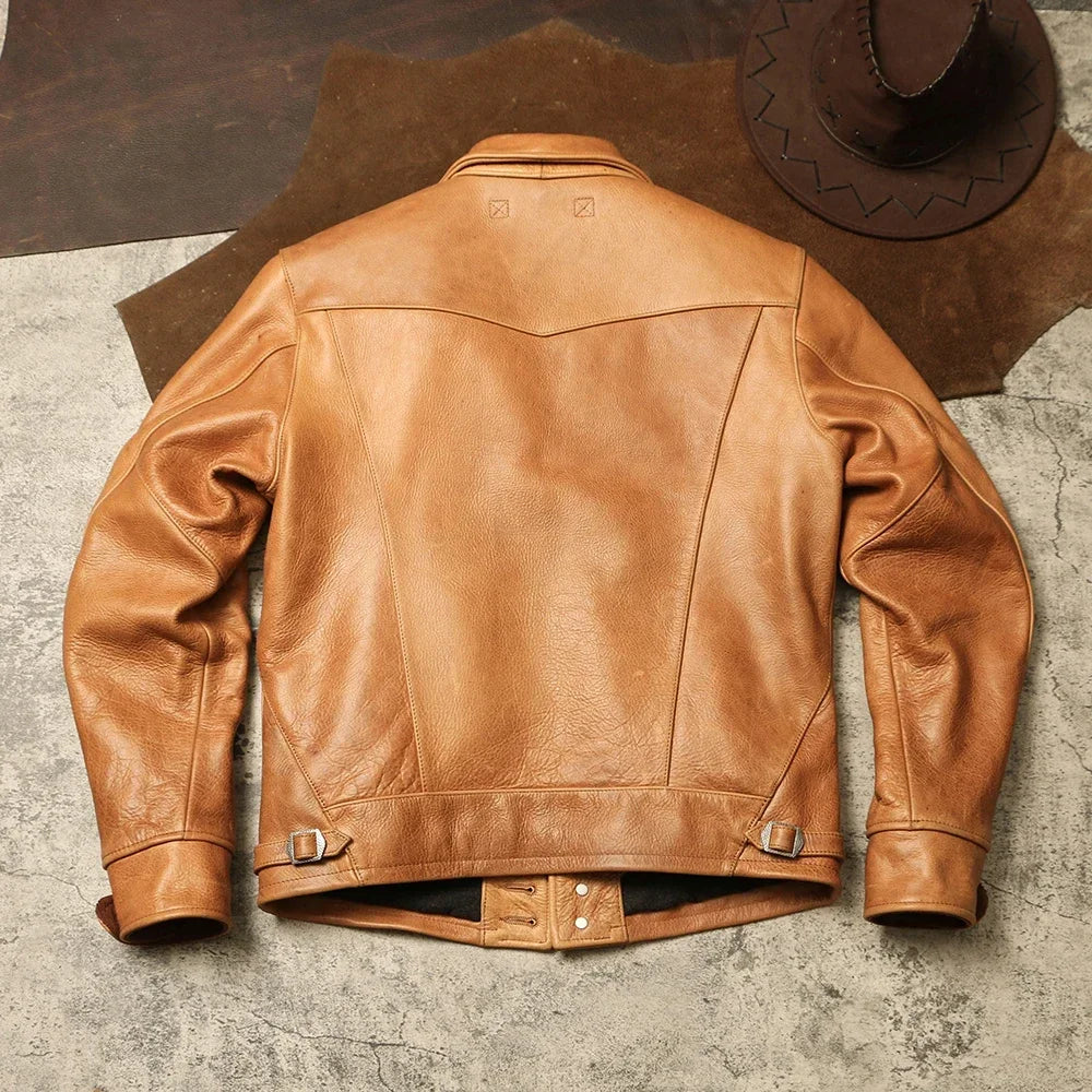 Tailor Brando RL American vintage leather jacket 1.7mm thick soft batik rosin cowhide leather jacket click work leather jacket