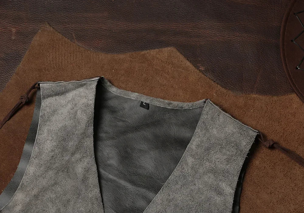 Horse Riding Genuine Leather Vest Handmade Collarless Cowhide Vest From The Middle Ancient Western Tribe Wearing Leather Kam