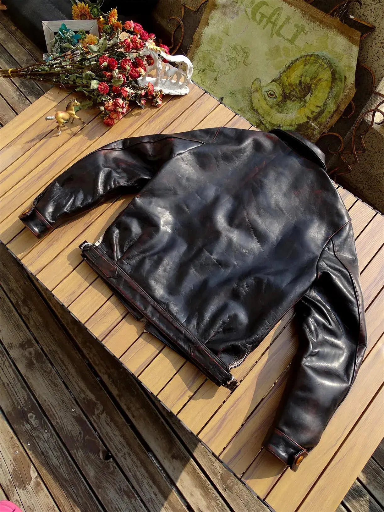 Tailor Brando Full-Grain Vegetable-Tanned Tea Core Horsehide Men's Short Genuine Leather Hartmann Pilot Jacket Tailor Brando