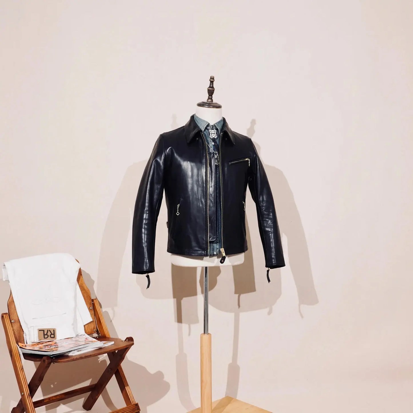 Tailor Brando Scho*t 689H Classic 1930s Full-Grain Vegetable-Tanned Horsehide Men's Genuine Leather Motorcycle Jacket Tailor Brando