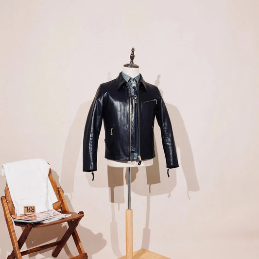 Tailor Brando Scho*t 689H Classic 1930s Full-Grain Vegetable-Tanned Horsehide Men's Genuine Leather Motorcycle Jacket Tailor Brando