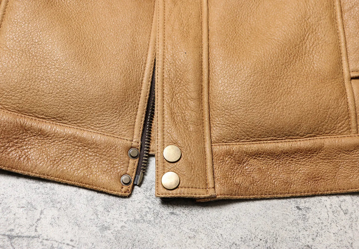 Tailor Brando Authentic Sheep Shearling Men's Winter Warm Vintage Distressed Genuine Leather Jacket Tailor Brando