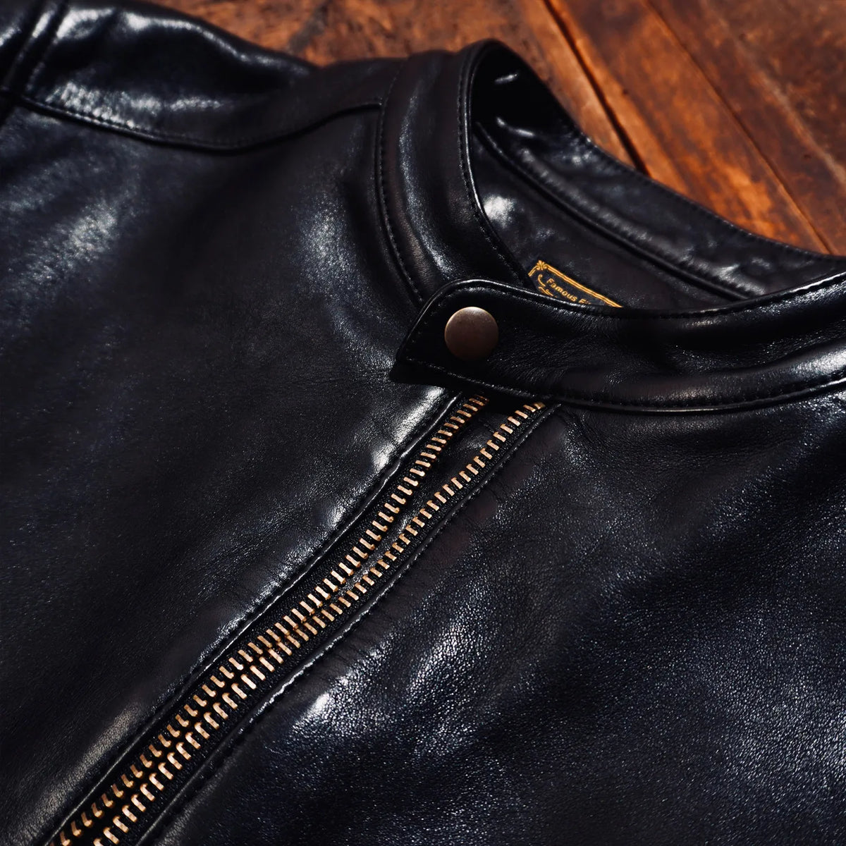 Tailor Brando Full Grain Vegetable Tanned Cowhide Men's Retro Short Stand Up Collar Genuine Leather Biker Jacket Tailor Brando