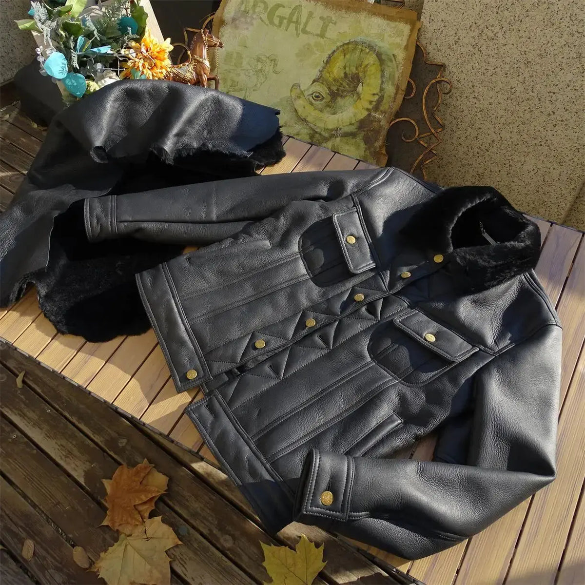 Tailor Brando Natural Shearling American Vintage Storm Rider Western Style Men's Genuine Fur Denim Jacket Tailor Brando