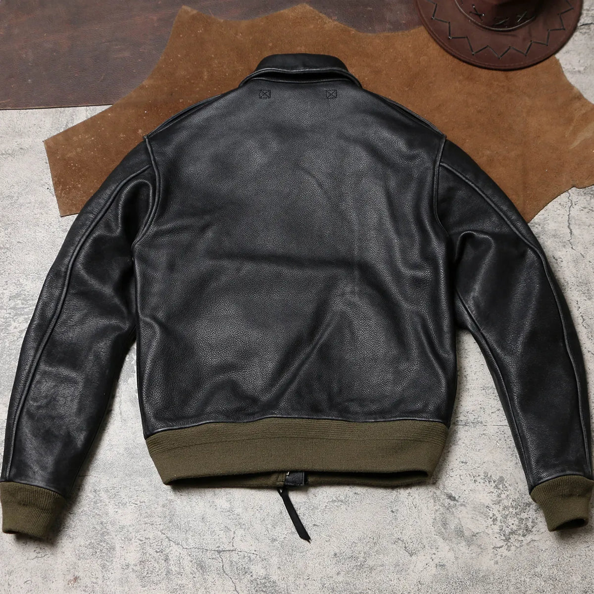 Tailor Brando 1.5mm Distressed Cowhide Men's Classic A-2 Vintage Aviator Genuine Leather Jacket Tailor Brando
