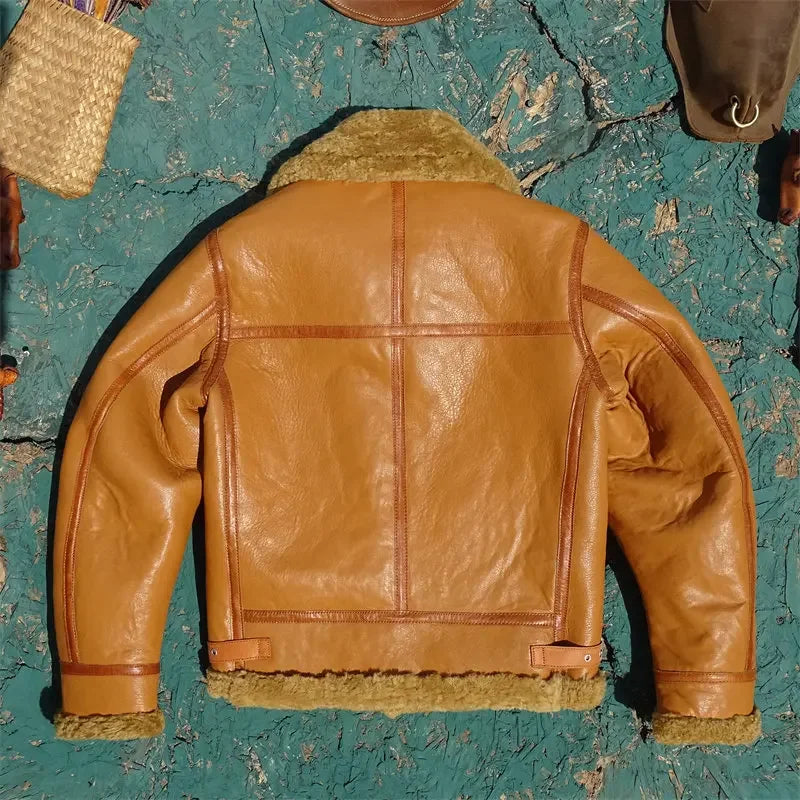 Tailor Brando Turkish Sheep Shearling Classic B3 Men's Retro Warm Winter Genuine Leather Bomber Jacket Tailor Brando