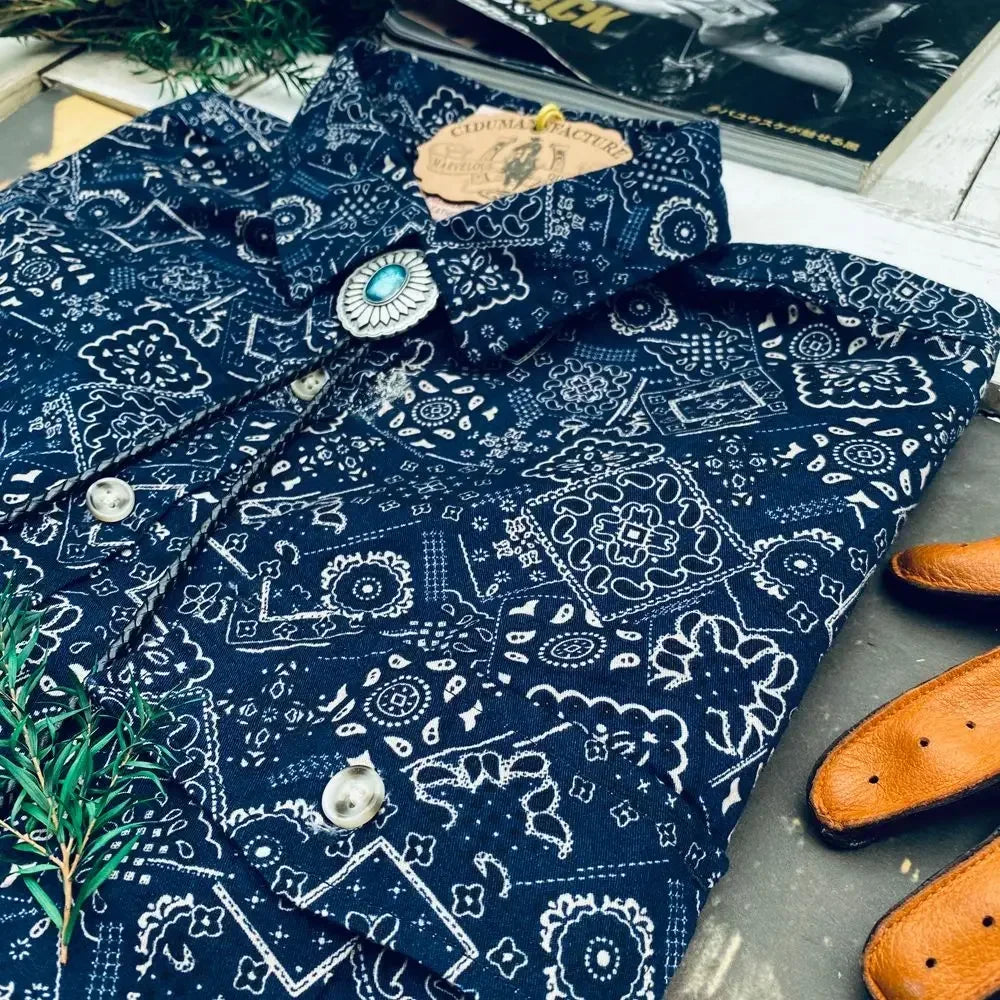 Tailor Brando Cuba Biren "Rich Flowers" Retro Totem Print Classic Long-Sleeved 100% Cotton Shirt