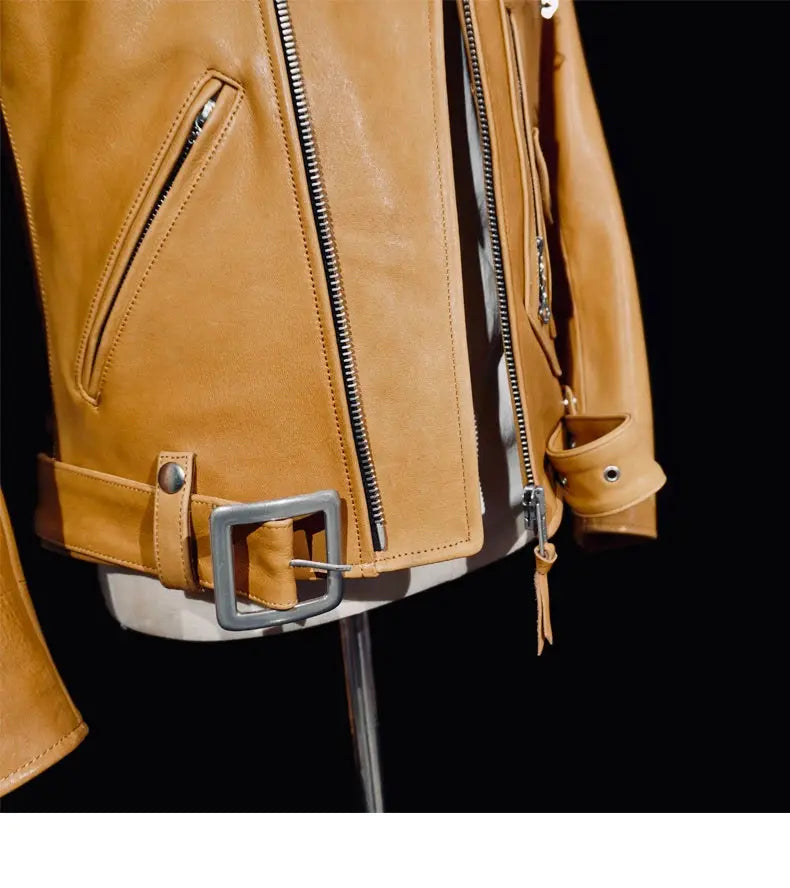Tailor Brando American Vintage Water-Dyed Deer Leather Classic Double Rider J24 Genuine Leather Motorcycle Jacket Tailor Brando