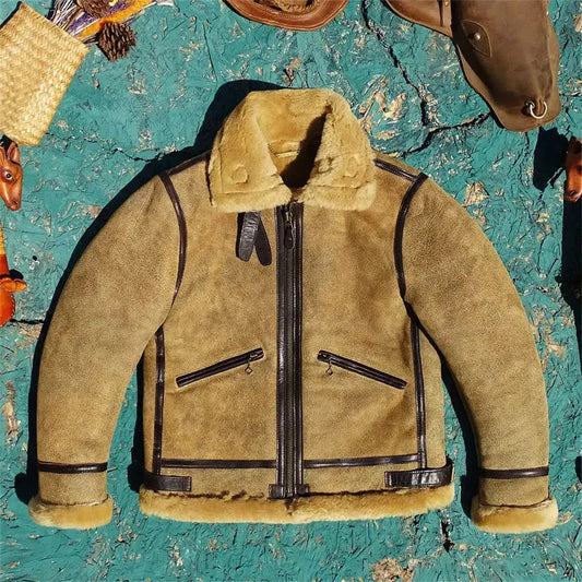 Tailor Brando Original Sheep Shearling Classic American Retro Men's Genuine Leather Winter Warm Bomber Jacket Tailor Brando