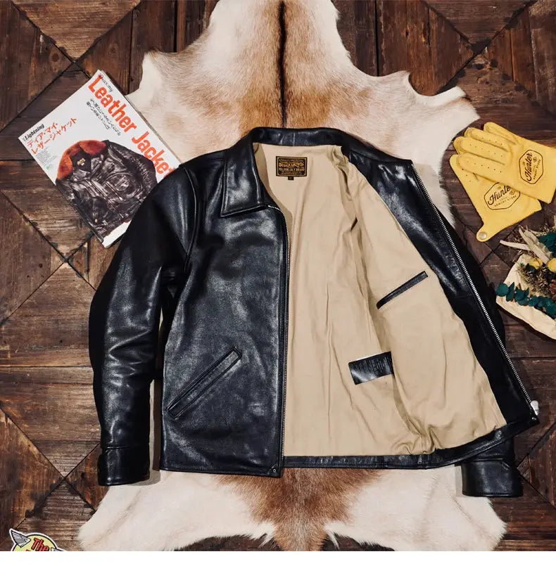 Tailor Brando Full-Grain Vegetable-Tanned Horsehide American Vintage Classic 1930s Men's Genuine Leather Biker Jacket TWC701&750 Tailor Brando