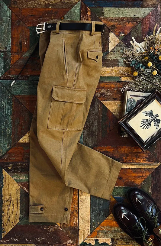 Tailor Brando French M-47 Military Style High-waisted Straight HBT Herringbone Fabric Large Pockets Loose Casual Workwear Pants Tailor Brando