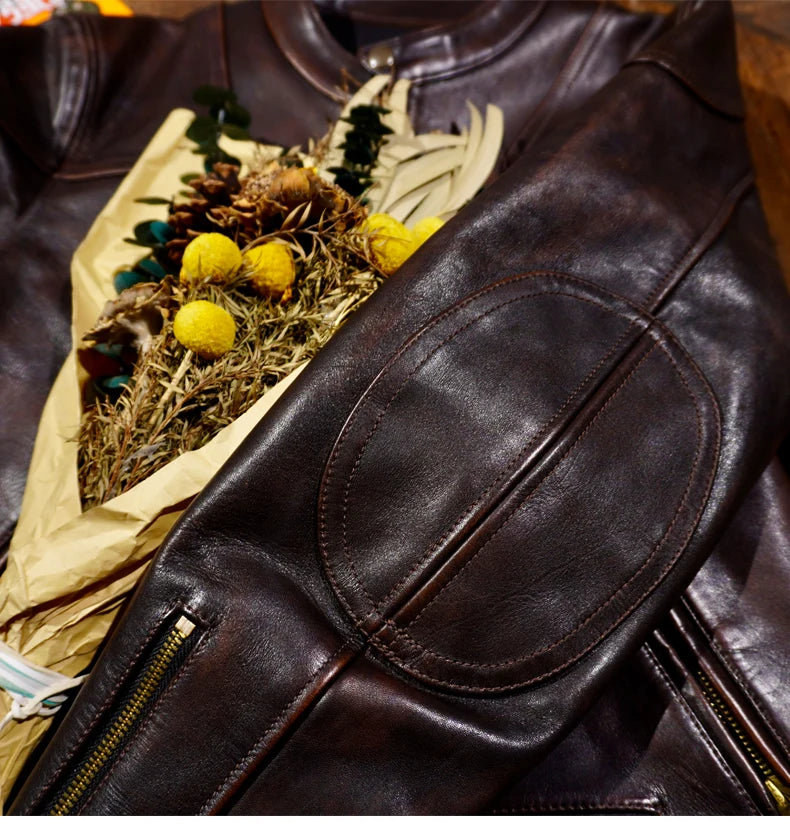 Tailor Brando Full Grain 1.5mm Tea Core Horsehide Venom Classic Vintage Leather Biker Jacket