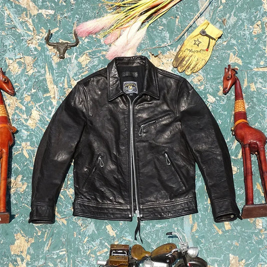 Tailor Brando Top Oil Wax Horse Leather Leather Jacket Men's Mulholland Lapel Slim Jacket