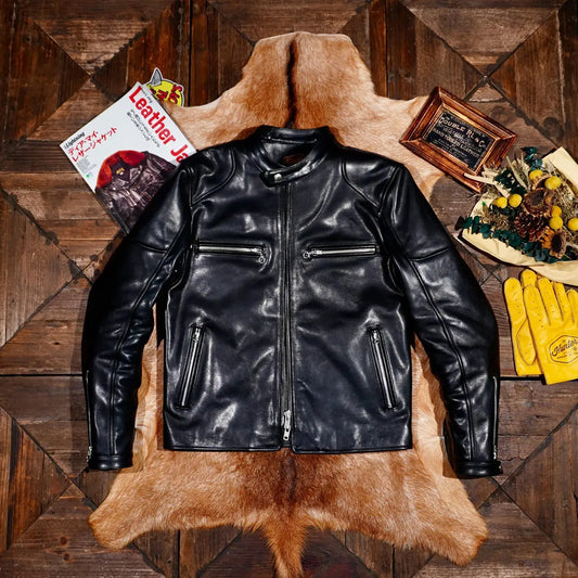 Tailor Brando Italian Full-Grain Vegetable-Tanned Horsehide Classic J100 Retro Stand-Up Collar Men's Genuine Leather Jacket Tailor Brando