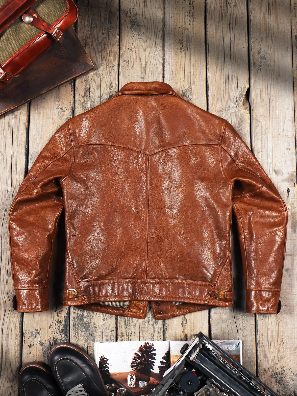 Tailor Brando 1.4mm Vegetable Tanned Calfskin American Vintage Men's Farmer Classic Genuine Leather Jacket Tailor Brando