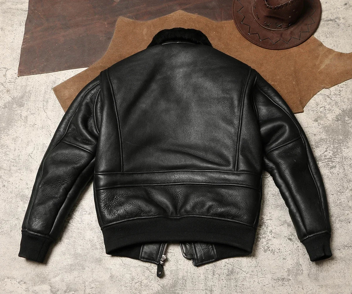Tailor Brando Aviator Air Force Leather Jacket Original Sheepskin Fur Integrated Jacket Genuine Leather Warm Fur Jacket